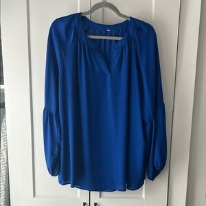 Blue V-Neck Relaxed Blouse